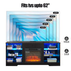 TV Stand Electric Fireplace TV Stand with Glass Shelves, 3D Fireplace TV Stand with LED Lights Wood with USB Charging Outlet Modern Television Table Center for TV up to 32-62' Black 58''W*15.4''D*24.6 - Grand Goldman Shop