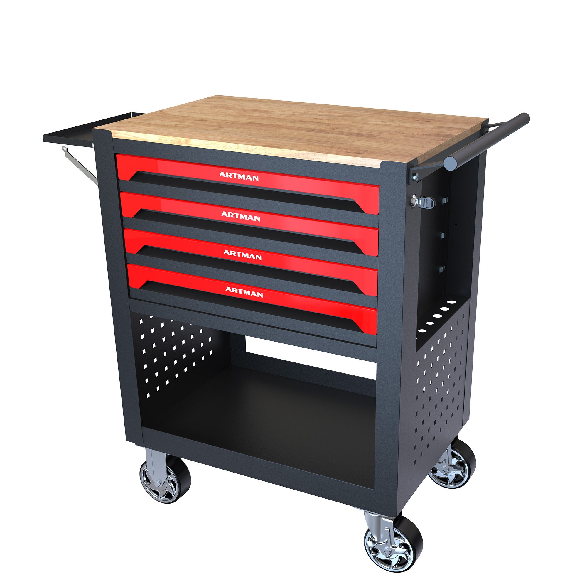 4 Drawers Multifunctional Tool Cart With Wheels And Wooden Top - Grand Goldman