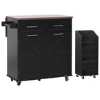 K&K 47.2' Farmhouse Kitchen Island with Drop Leaf, Kitchen Storage Island with Removable Side Racks, Two Drawers, Rolling Kitchen Cart on Wheels with Towel Rack, for Home, Kitchen, Dining Room, Black - Grand Goldman Shop