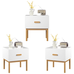 Modern White Nightstand with Drawer and Wood Legs, Minimalist Bedside Table with Handle for Bedroom, Living Room, Apartment - Grand Goldman Shop
