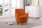 Velvet Swivel Barrel Chair, Swivel Accent Chairs Armchair for Living Room, Reading Chairs for Bedroom Comfy, Round Barrel Chairs with Gold Stainless Steel Base (Orange) - Grand Goldman Shop