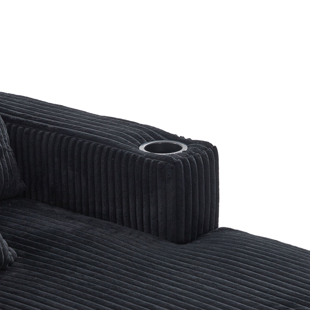 UNITED WE WIN Modern Corduroy Oversized Recliner Sofa with Deep Seat, 3 Pillows, USB Charging, RGB LED Light Strip, Cup Holder, Side Pocket - Suitable for Living Room and Bedroom - Grand Goldman Shop