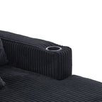 UNITED WE WIN Modern Corduroy Oversized Recliner Sofa with Deep Seat, 3 Pillows, USB Charging, RGB LED Light Strip, Cup Holder, Side Pocket - Suitable for Living Room and Bedroom - Grand Goldman Shop