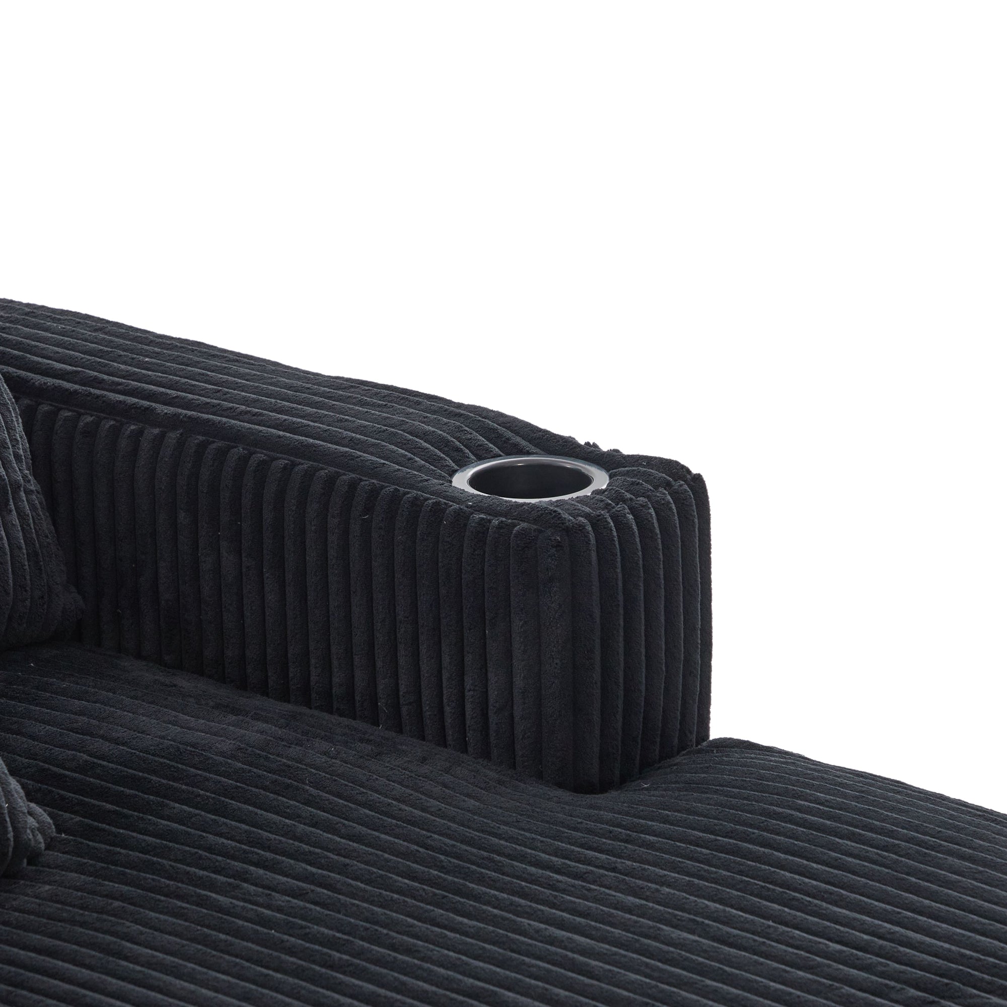 UNITED WE WIN Modern Corduroy Oversized Recliner Sofa with Deep Seat, 3 Pillows, USB Charging, RGB LED Light Strip, Cup Holder, Side Pocket - Suitable for Living Room and Bedroom - Grand Goldman Shop