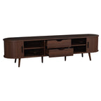 Mid Century Modern TV Stand for 70-Inch TV, Dark Brown MDF & Solid Wood Console with Tambour Doors, Drawers and Built-in Power Outlet - Grand Goldman Shop