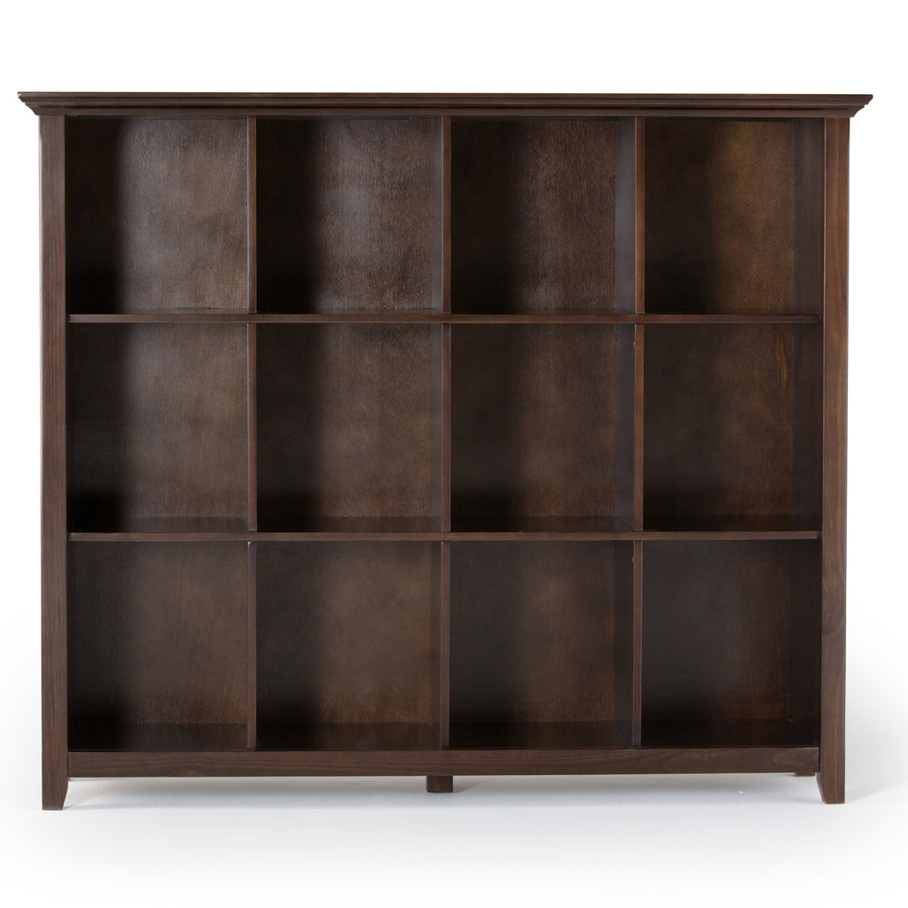 Acadian 12 Cube Storage in Dark Brown Solid Wood with Transitional Design, 57W x 15.75D x 48H inches - Grand Goldman