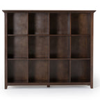 Acadian 12 Cube Storage in Dark Brown Solid Wood with Transitional Design, 57W x 15.75D x 48H inches - Grand Goldman