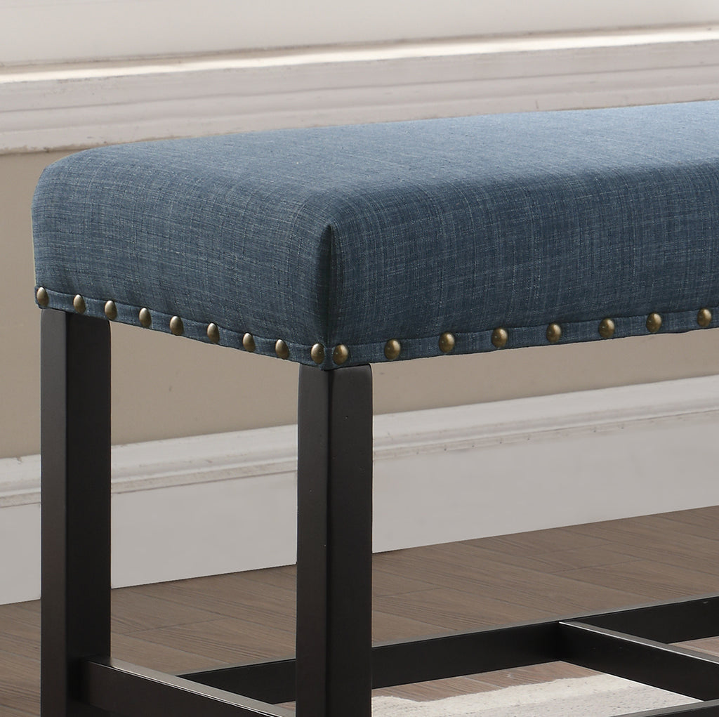Biony Fabric Counter Height Dining Bench with Nailhead Trim, Blue - Grand Goldman Shop