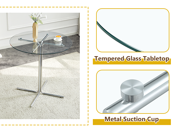 Round glass bar high table, 36 inch round bar table, tempered glass tabletop, sturdy silver chrome plated four column support, suitable for transparent round bar tables in small spaces, kitchens - Grand Goldman Shop