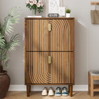 Modern Minimalist Shoe Storage Cabinet with 2 Flip Drawers and Metal Handles in Gold, Particle Board MDF Pine Wood, 23.6'W - Grand Goldman Shop