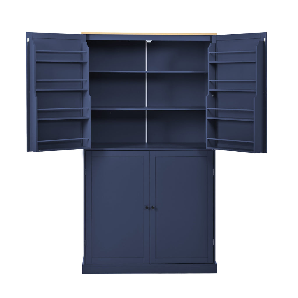 [Assembly Video Provided]TOPMAX 40.2x20x71.3inch High Freestanding Kitchen Pantry Large Cupboard Storage Cabinet with 2 Drawers, 2 Adjustable Shelves, 8 Door Shelves for Kitchen, Dining Room,Blue - Grand Goldman Shop