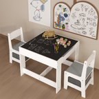 Kids Table and Chair Set, 3 in 1 Wooden Activity Table with Storage Drawer for Toddlers Drawing, Reading, Crafts, 2 in 1 Deta