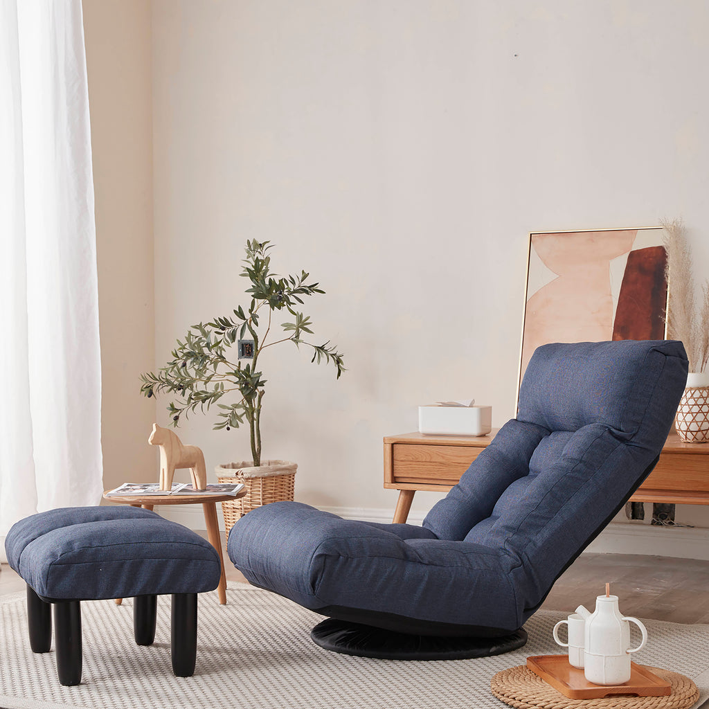 Navy Adjustable Japanese Reclining Floor Chair Sofa with Metal Frame for Living Room & Balcony - Grand Goldman Shop