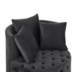 Modern Velvet Upholstered Swivel Chair with Button Tufted Design, Movable Wheels, 3 Pillows, Black - Grand Goldman Shop