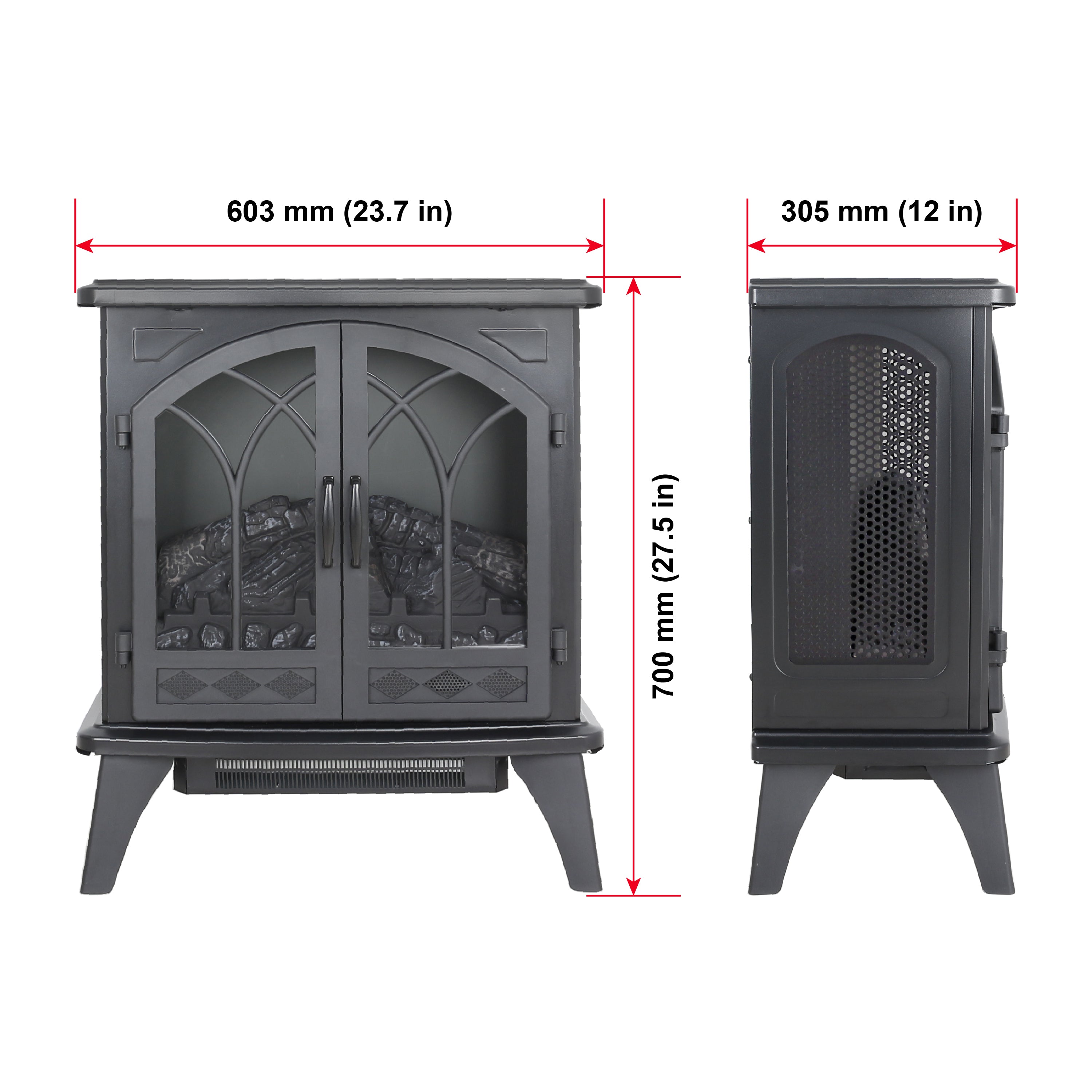 Classical 24-Inch 3D Flame Electric Infrared Quartz Fireplace Stove with Remote Control, Antique Black, Tempered Glass & Sheet Metal - Grand Goldman Shop