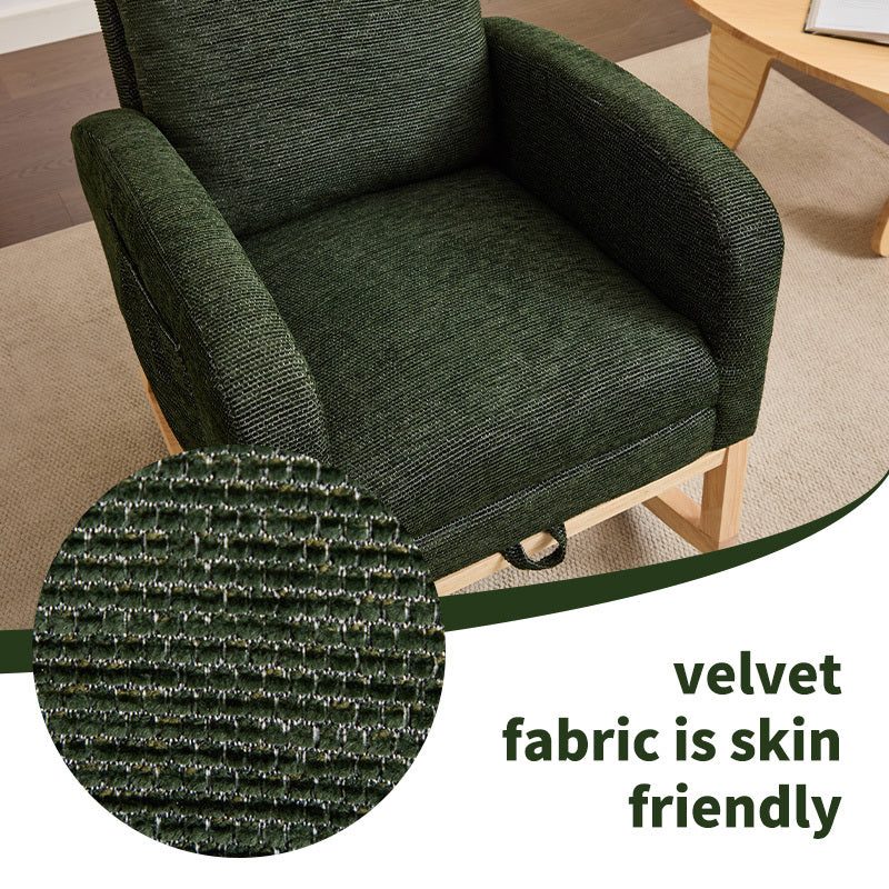 Modern Accent Rocking Chair Rocking Chair with Solid Wood Legs, Upholstered Nursery Glider Rocker, Comfy Armchair with Side Pocket, Living Room Lounge Arm Chair with High Backrest fabric - Grand Goldman Shop