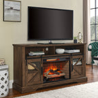 60 Inch Electric Fireplace  Entertainment Center With Door Sensor-Reclaimed Barnwood Color - Grand Goldman Shop
