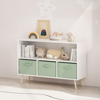 Kids bookcase with Collapsible Fabric Drawers, Children's Book Display, Toy Storage Cabinet Organizer, White/Green - Grand Go
