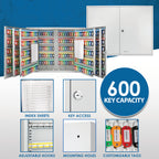 Adjustable Key Cabinet with Key Lock for Secure Storage, Gray Steel, 600-Key Capacity - Grand Goldman