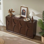 4 Door Accent Cabinet with Solid Wood Carved Doors, Adjustable Shelves, Push to Open Storage Cabinet with Cable Management, Ash Veneer Sideboard for Living Room, - Grand Goldman Shop