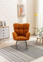 050-Teddy Fabric Rocking Gilder Nursery Chair For Living Room Indoor,Caramel - Grand Goldman Shop