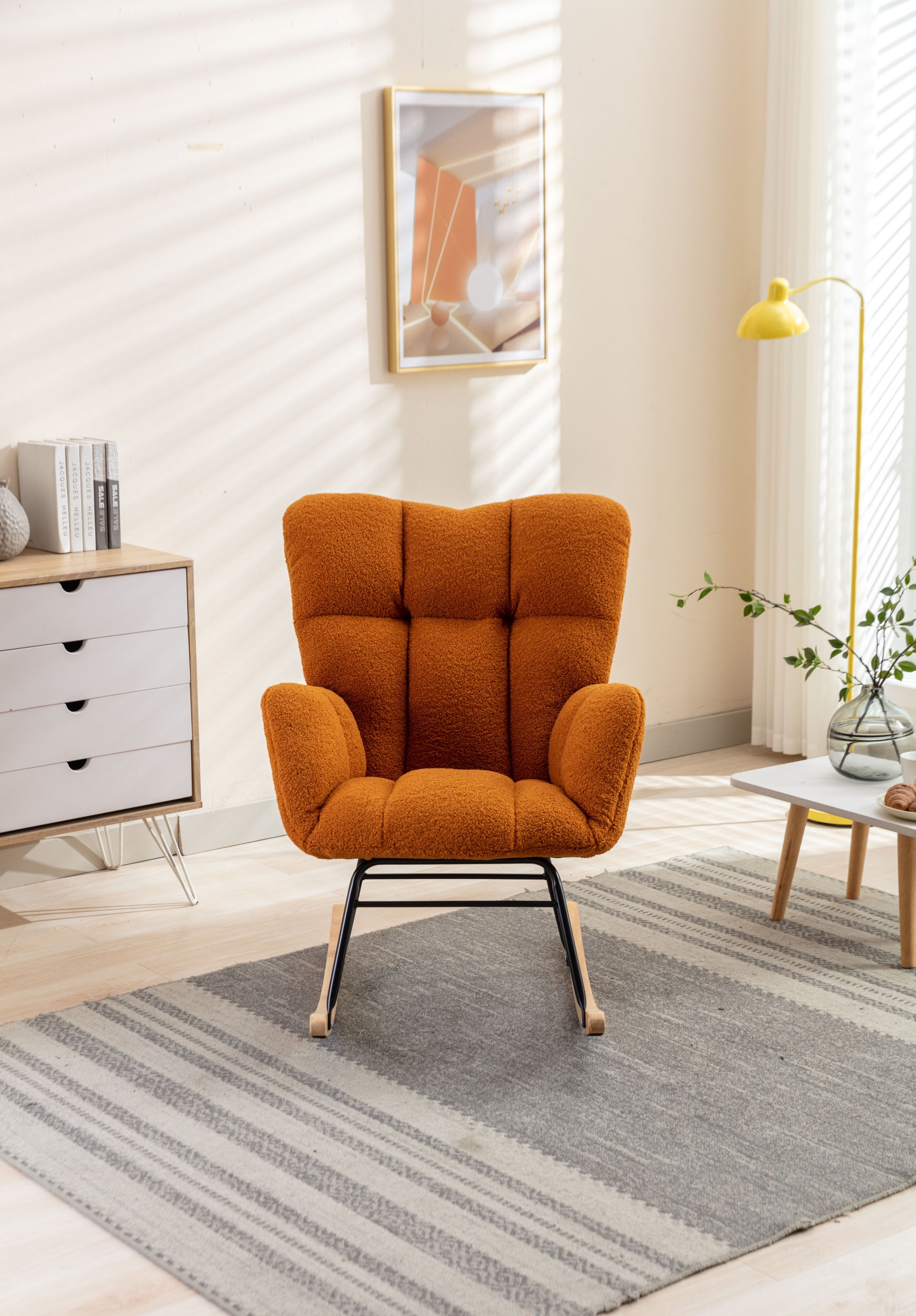 050-Teddy Fabric Rocking Gilder Nursery Chair For Living Room Indoor,Caramel - Grand Goldman Shop
