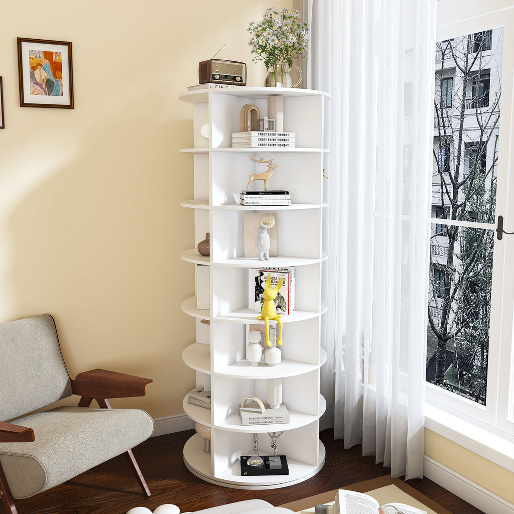 Rotating Shoe Rack Tower, 7-Tier Spinning Storage Rack, Free Standing 360° Revolving Organizer in White with Durable PVC Construction - Grand Goldman Shop