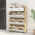 1250 White +Oak Color shoe cabinet  with 3 doors 2 drawers,large space for storage - Grand Goldman Shop