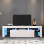 Modern White TV Stand, 20 Colors LED TV Stand w/Remote Control Lights - Grand Goldman Shop
