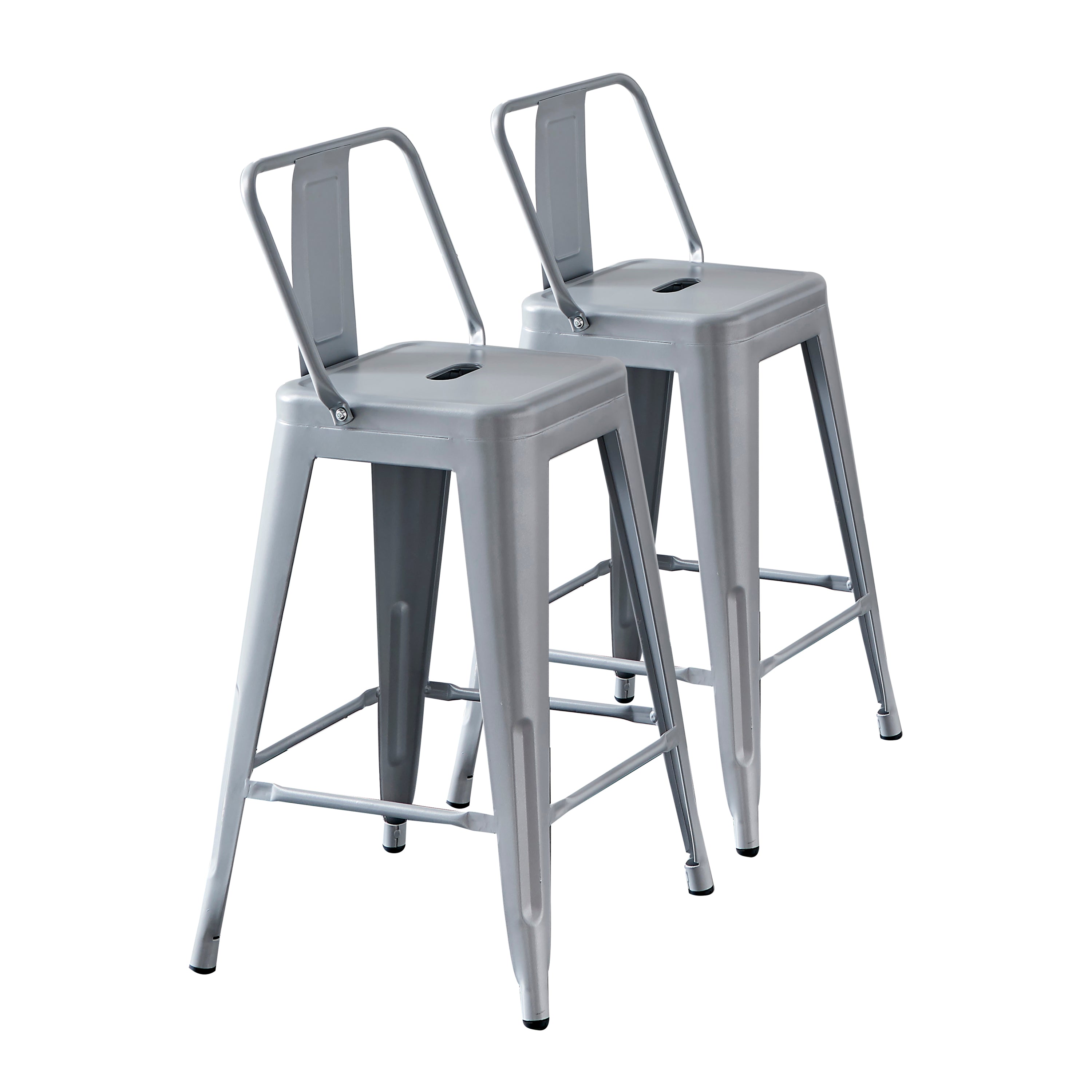 Modern Light Weight Industrial Contemporary Rustic Vintage Costal Metal Barstools with Bucket Back and 4 Leg Design, Seat Bar