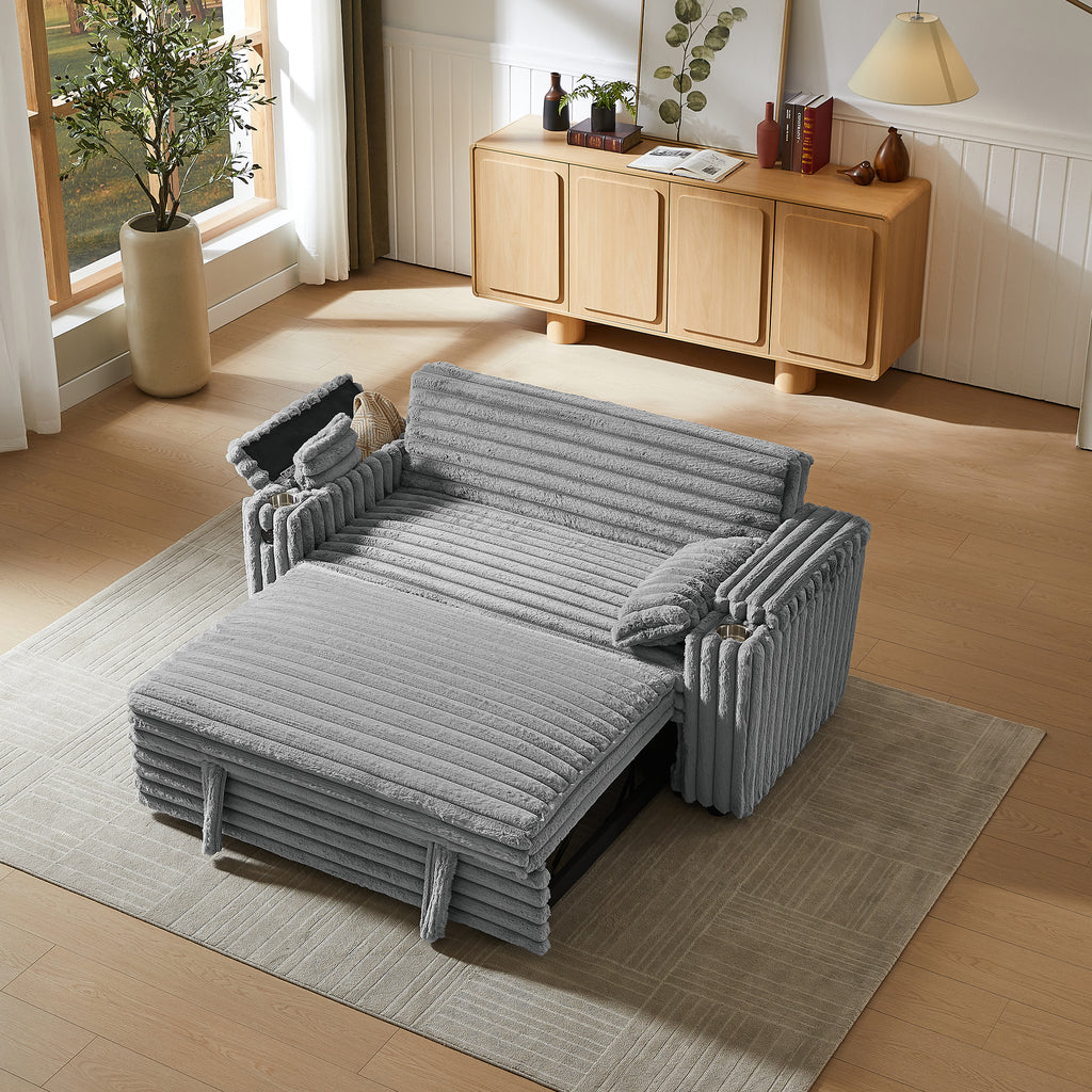 Light Grey Corduroy Sofa Bed with Pull Out  Bed - Grand Goldman Shop