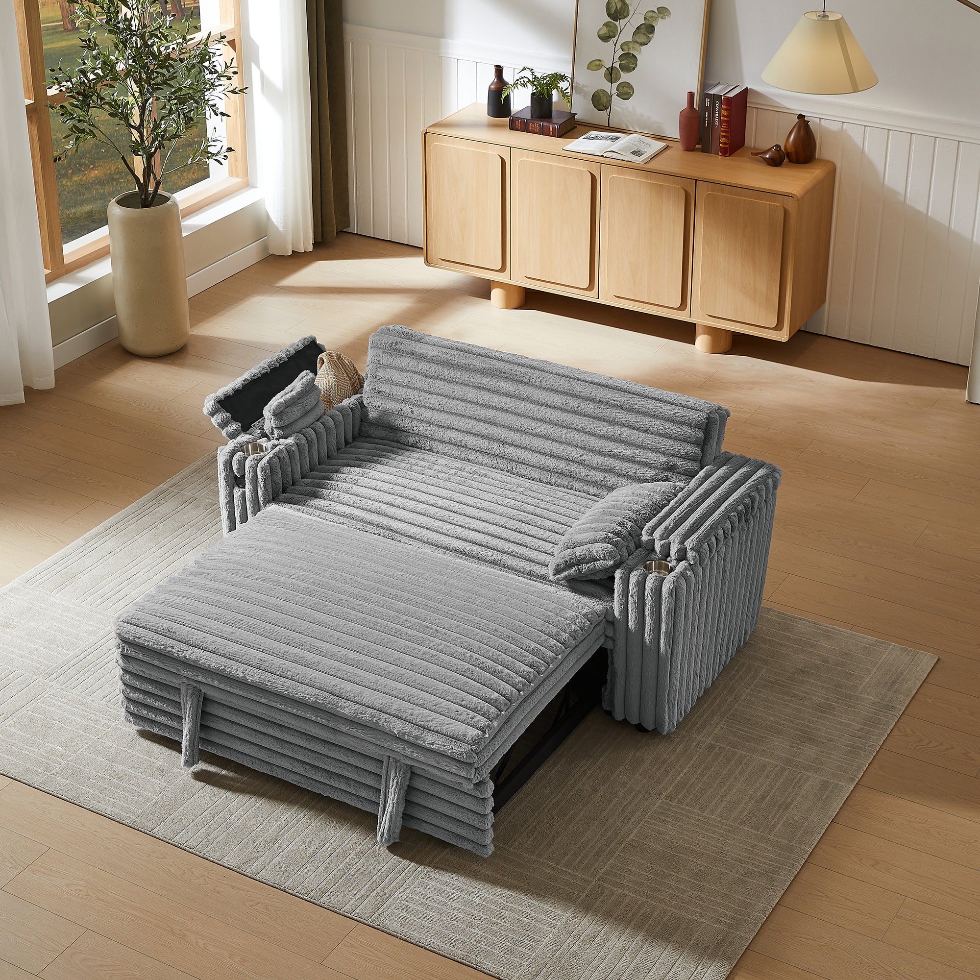 Light Grey Corduroy Sofa Bed with Pull Out  Bed - Grand Goldman Shop