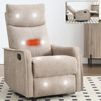 Heat Massage Manual Recliner Chair with Rocker and Swivel in Fabric for Living Room, Khaki - Grand Goldman Shop