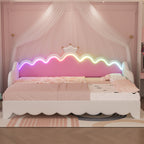 Twin Extending Daybed with LED Lights, Modern Upholstered Princess Daybed With Crown Headboard,White - Grand Goldman Shop
