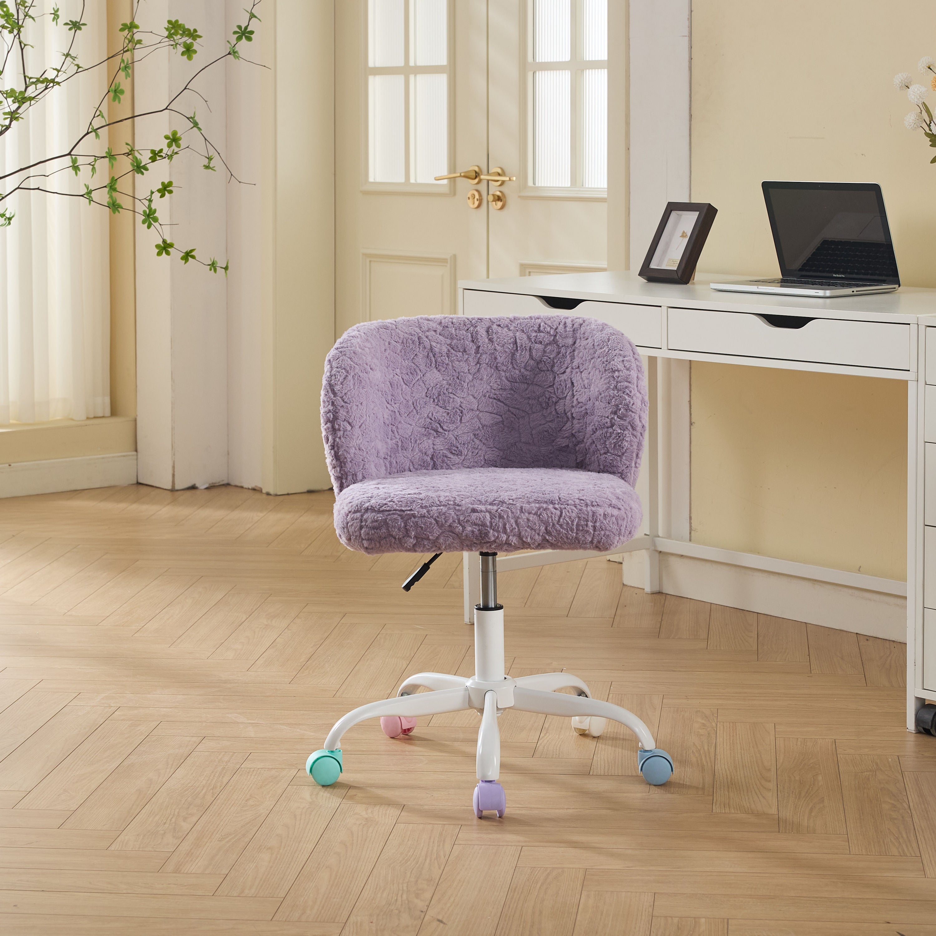 A&A Furniture Office Chair,Artificial rabbit hair Home Office Chair with Metal Base,Adjustable Desk Chair Swivel Office Chair