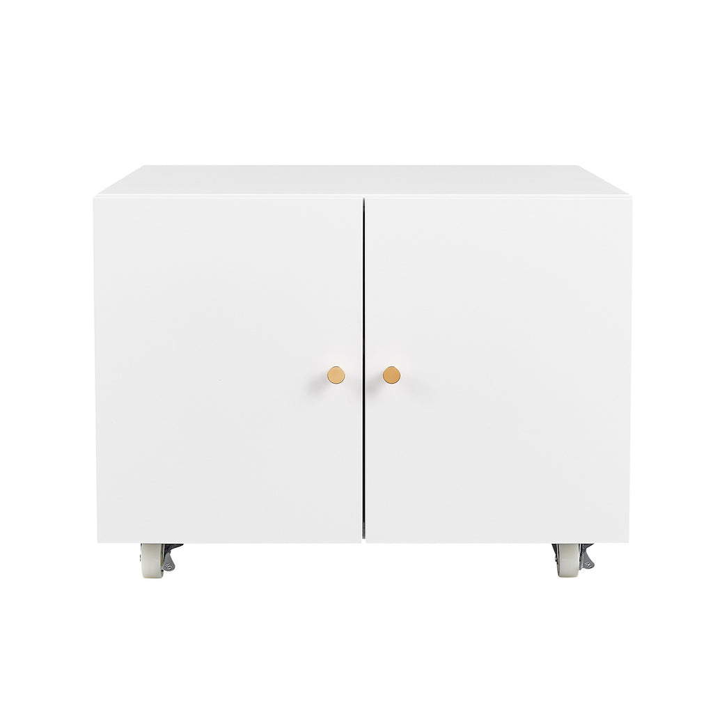 White Steel 2-Door Copier Cabinet with Mobile Pedestal and Printer Stand | Premium Home Decor - Grand Goldman