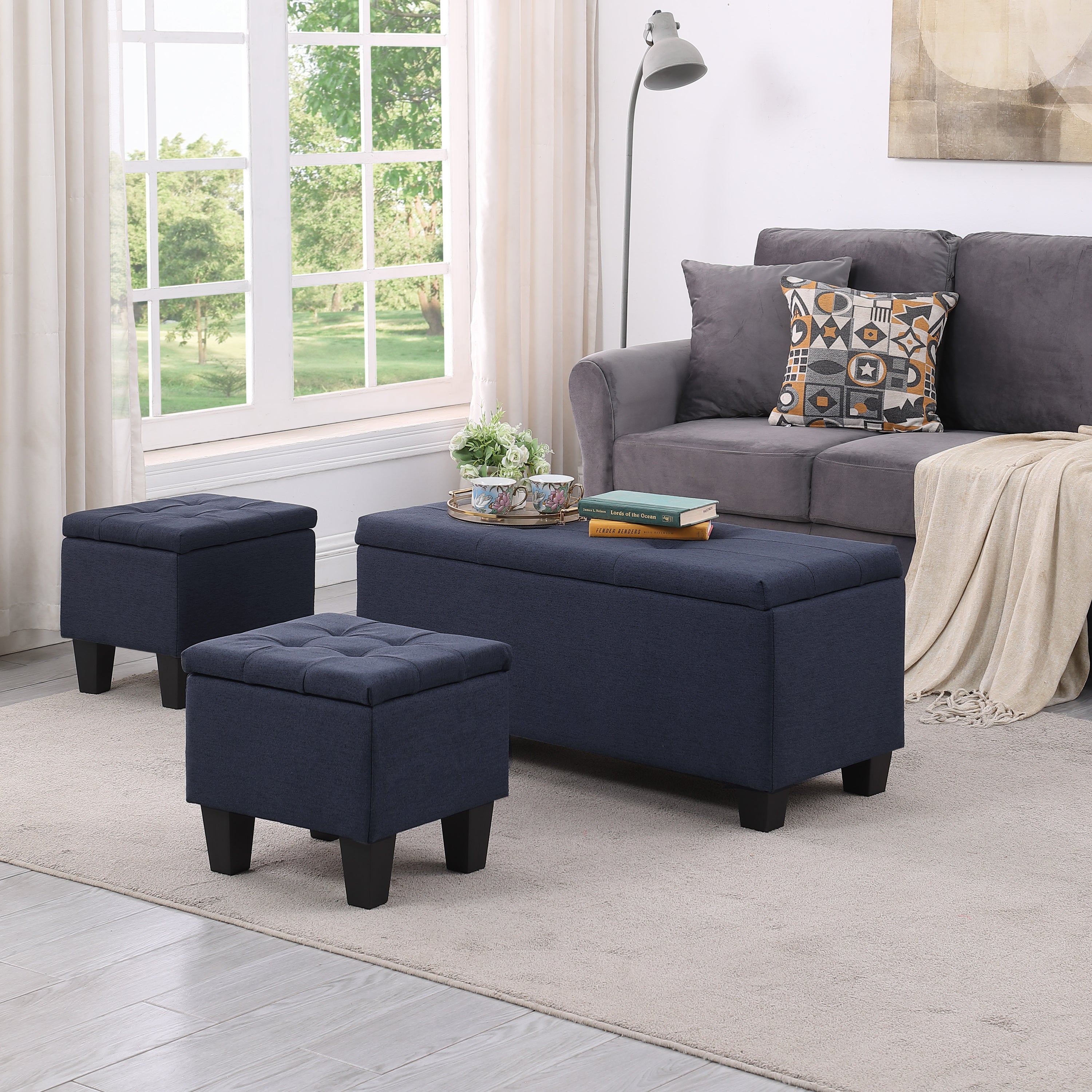 [VIDEO] Large Storage Ottoman Bench Set, 3 in 1 Combination Ottoman, Tufted Ottoman Linen Bench for Living Room, Entryway, Hallway, Bedroom Support 250lbs - Grand Goldman Shop