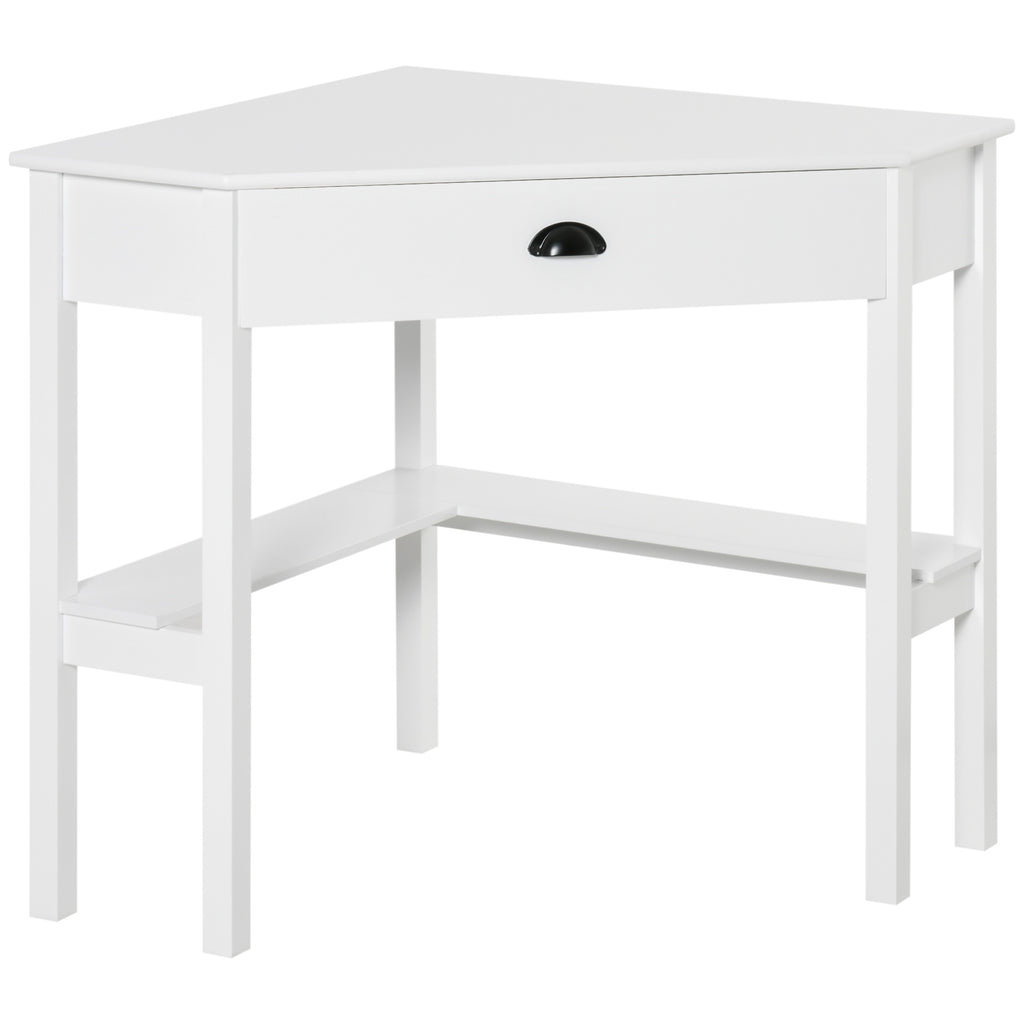 HOMCOM Corner Desk, Triangle Computer Desk with Drawer and Storage Shelves for Small Spaces, Home Office Workstation for Livi