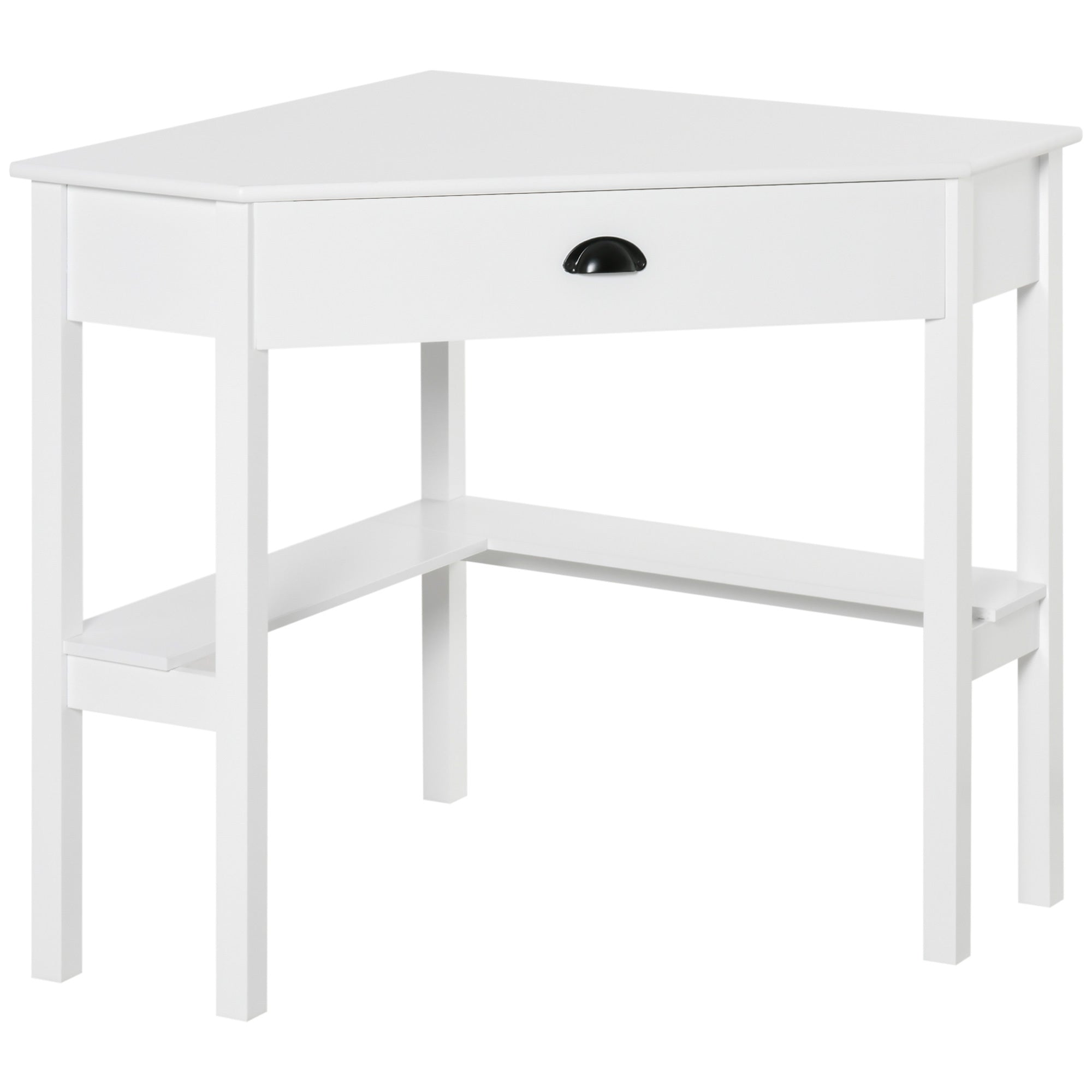 HOMCOM Corner Desk, Triangle Computer Desk with Drawer and Storage Shelves for Small Spaces, Home Office Workstation for Livi