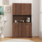 70.87' Tall Wardrobe& Kitchen Cabinet, with 6-Doors, 1-Open Shelves and 1-Drawer for bedroom,Walnut - Grand Goldman Shop