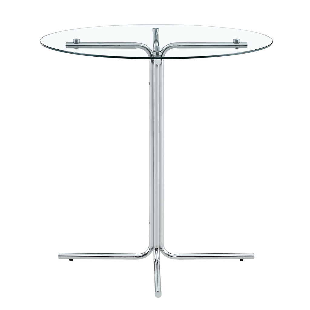 Round glass bar high table, 36 inch round bar table, tempered glass tabletop, sturdy silver chrome plated four column support, suitable for transparent round bar tables in small spaces, kitchens - Grand Goldman Shop