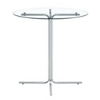 Round glass bar high table, 36 inch round bar table, tempered glass tabletop, sturdy silver chrome plated four column support, suitable for transparent round bar tables in small spaces, kitchens - Grand Goldman Shop