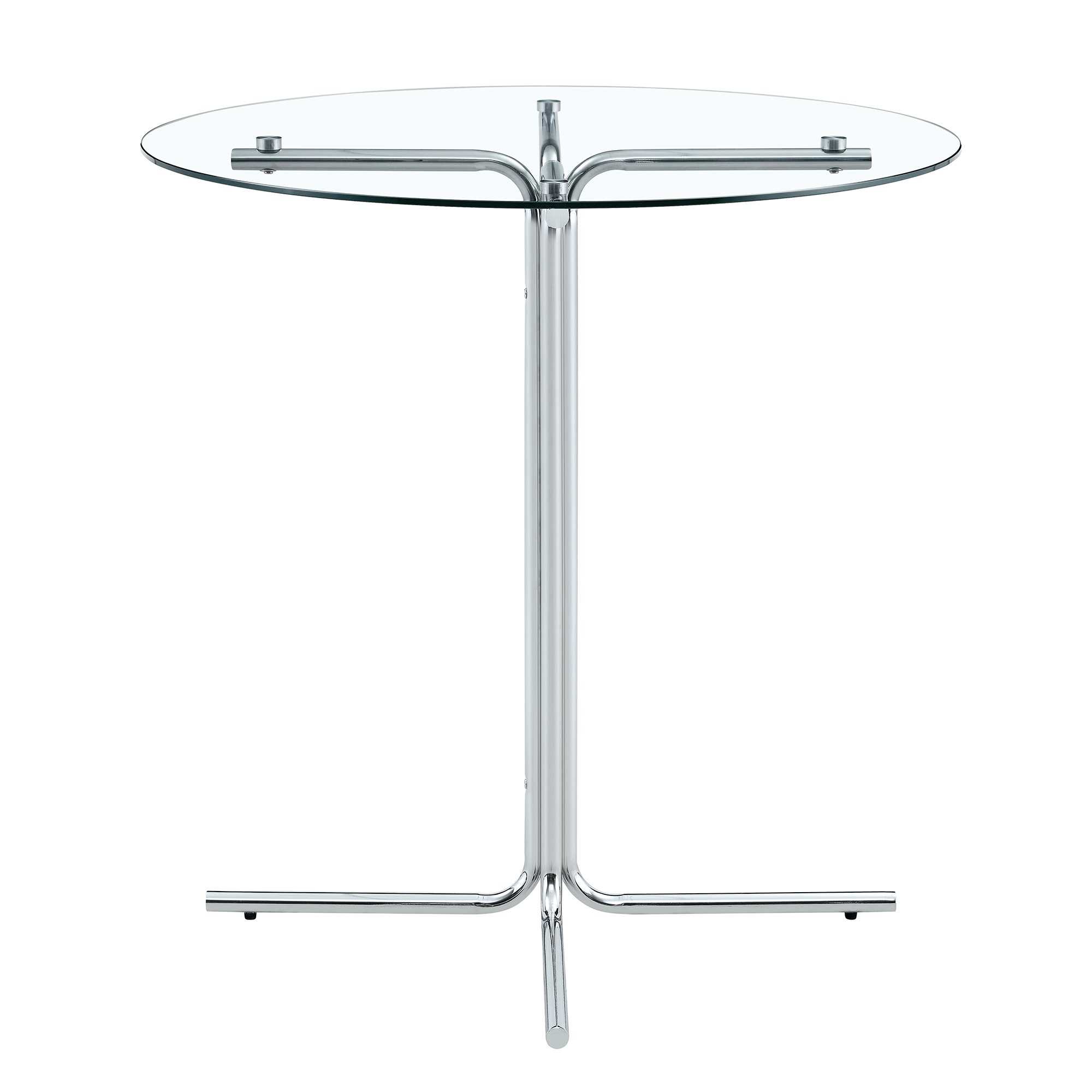Round glass bar high table, 36 inch round bar table, tempered glass tabletop, sturdy silver chrome plated four column support, suitable for transparent round bar tables in small spaces, kitchens - Grand Goldman Shop