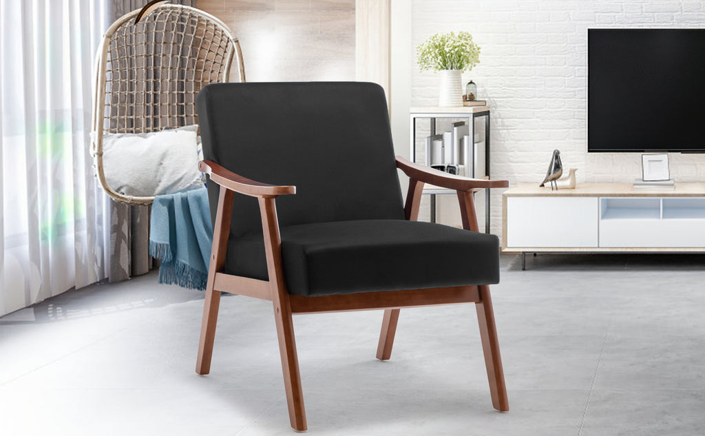 Mid-Century Modern Wingback Accent Chair with Solid Wood Frame and Extra-Thick Backrest – Lounge Chair for Living Room, Bedroom, or Reading Room - Grand Goldman Shop