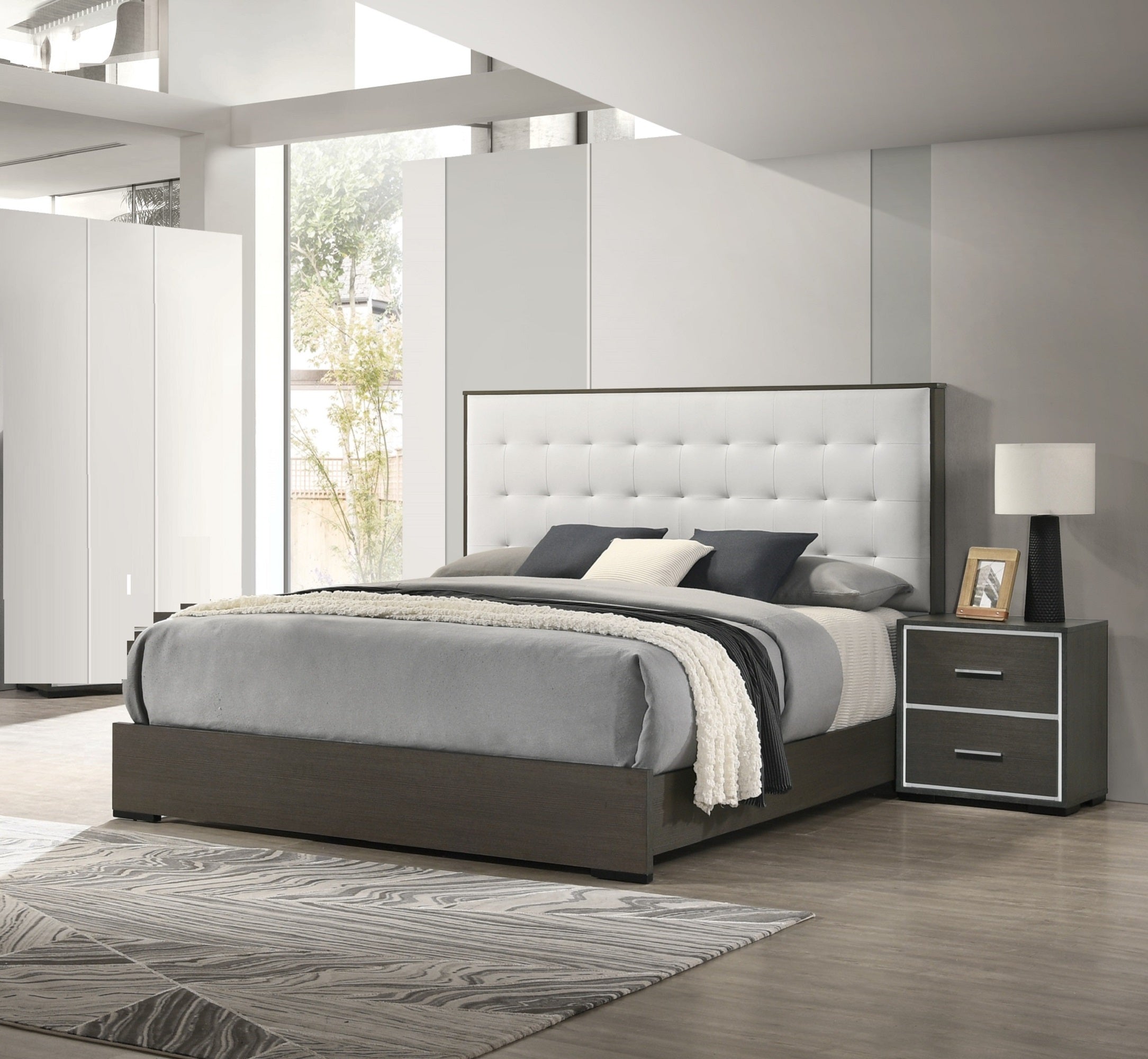 1pc Contemporary Upholstered Twin Size Panel Youth Bed Button Tufted Headboard Wooden Bedroom Furniture White Cream Gray | Pr