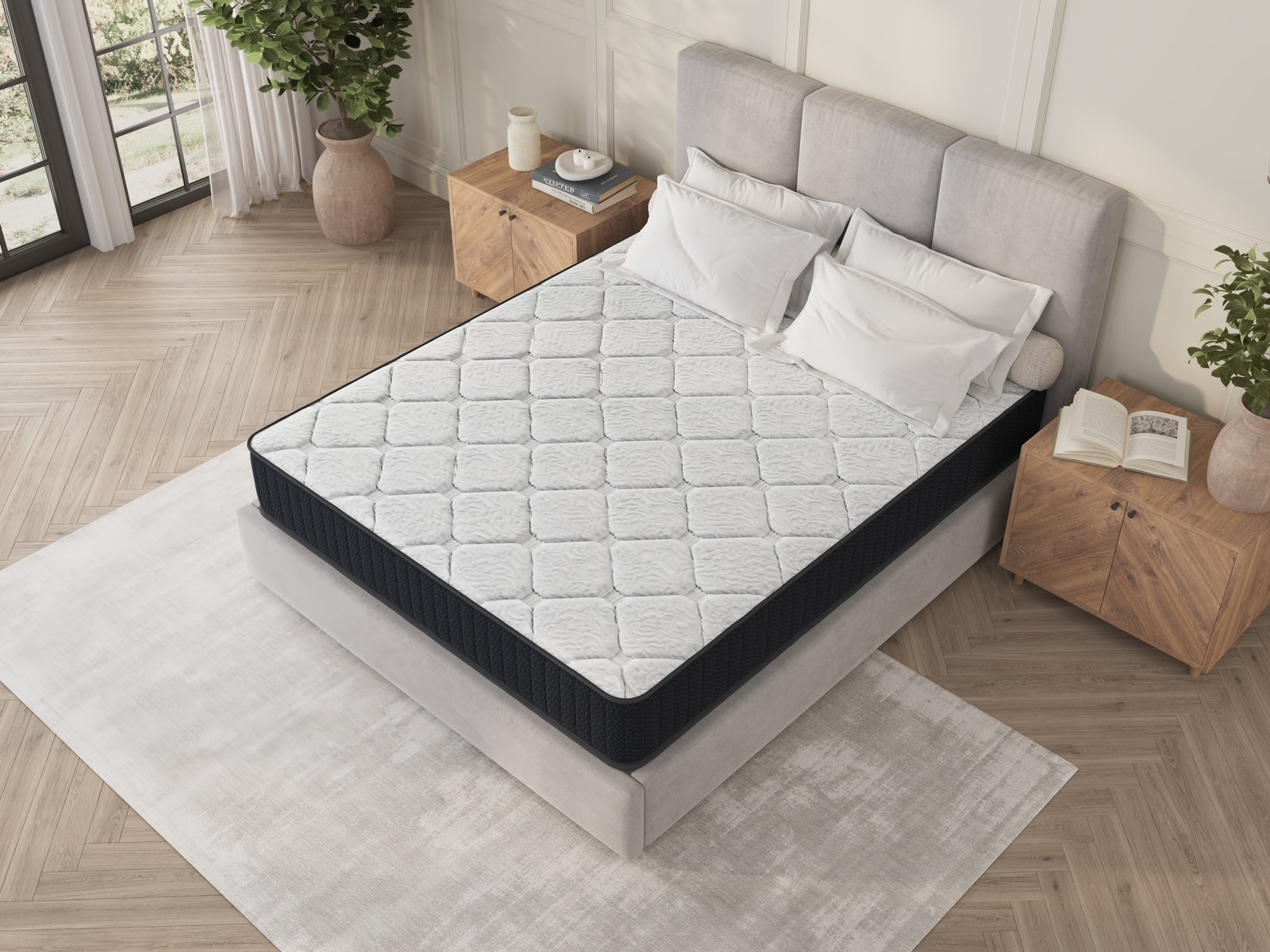 Assembled in USA - 10' Queen Nest Basic Innerspring Hybrid Mattress, Pressure Relief, and Motion Isolation, CertiPUR-US and Oeko TEX Certified - Grand Goldman Shop
