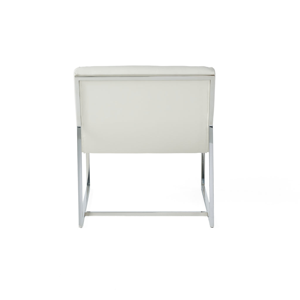 WILMOUTH ROLL OCCASIONAL CHAIR in White Leather with Chrome-Finished Steel Legs, Modern & Contemporary Style - Grand Goldman Shop