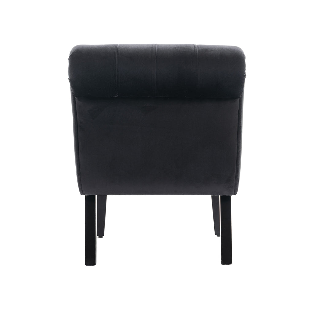 COOLMORE Modern Velvet Armless Accent Living Room Chair / Leisure Chair,Upholstered Fabric Button Comfortable Chair with Wooden Legs for Bedroom, Living Room, Office (Black Velvet) - Grand Goldman Shop