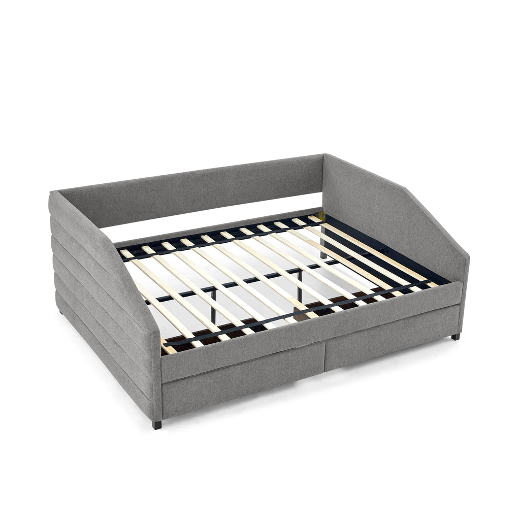 Upholstered Tufted Queen Size Daybed with Two Drawers Trundle, Linen Fabric, Grey, 88'x64.5'x34' - Grand Goldman Shop
