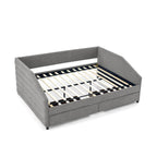 Upholstered Tufted Queen Size Daybed with Two Drawers Trundle, Linen Fabric, Grey, 88'x64.5'x34' - Grand Goldman Shop